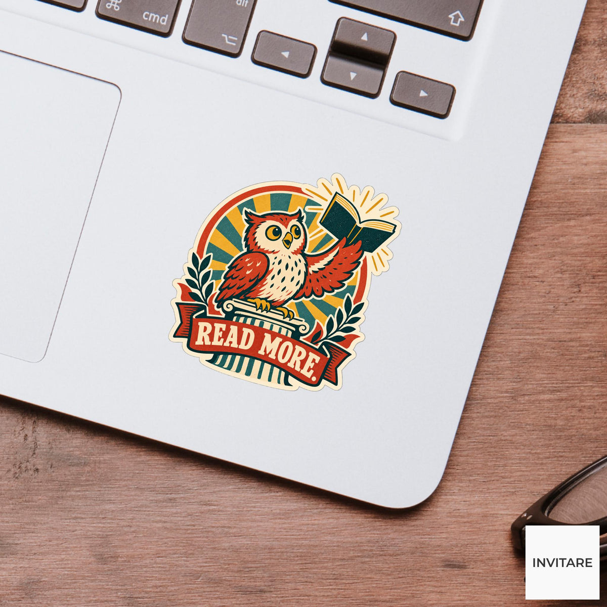 Reading Owl Vinyl Sticker, Funny Retro Poster for Journals and Laptops