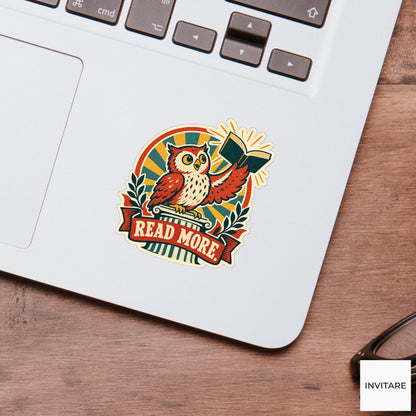 Reading Owl Vinyl Sticker, Funny Retro Poster for Journals and Laptops
