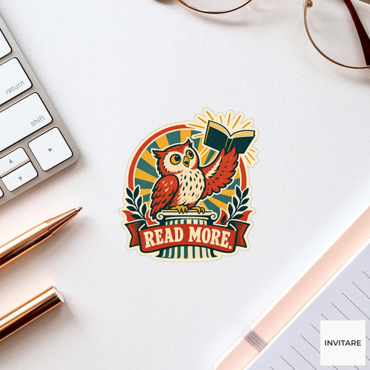 Reading Owl Vinyl Sticker, Funny Retro Poster for Journals and Laptops