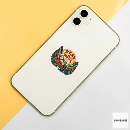 Hammock Sloth Vinyl Sticker, Funny Retro Poster for Journals and Laptops