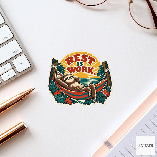 Hammock Sloth Vinyl Sticker, Funny Retro Poster for Journals and Laptops