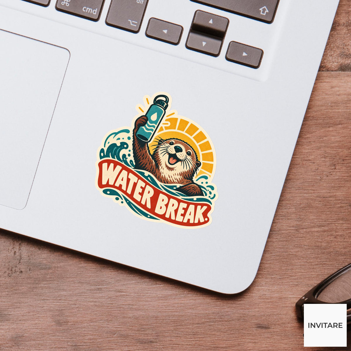 Hydration Otter Vinyl Sticker, Funny Retro Poster for Journals and Laptops