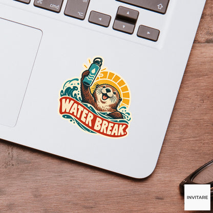 Hydration Otter Vinyl Sticker, Funny Retro Poster for Journals and Laptops