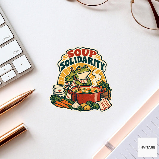 Community Soup Frog Vinyl Sticker, Funny Retro Poster for Journals and Laptops