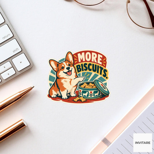 Biscuit Corgi Vinyl Sticker, Funny Retro Poster for Journals and Laptops