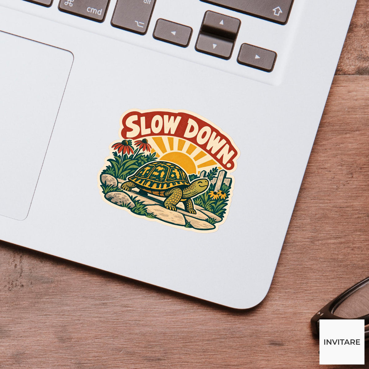 Patient Turtle Vinyl Sticker, Funny Retro Poster for Journals and Laptops