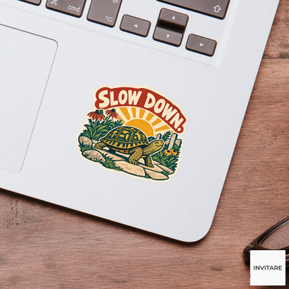 Patient Turtle Vinyl Sticker, Funny Retro Poster for Journals and Laptops