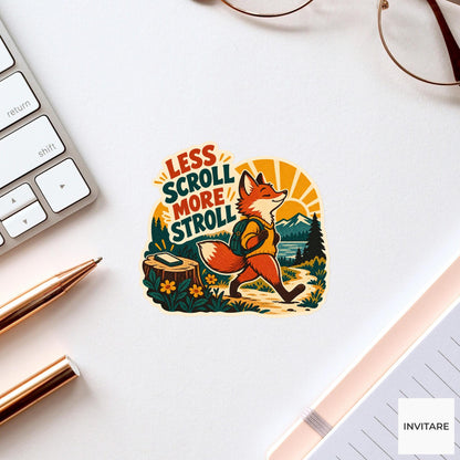 Walking Fox Vinyl Sticker, Funny Retro Poster for Journals and Laptops