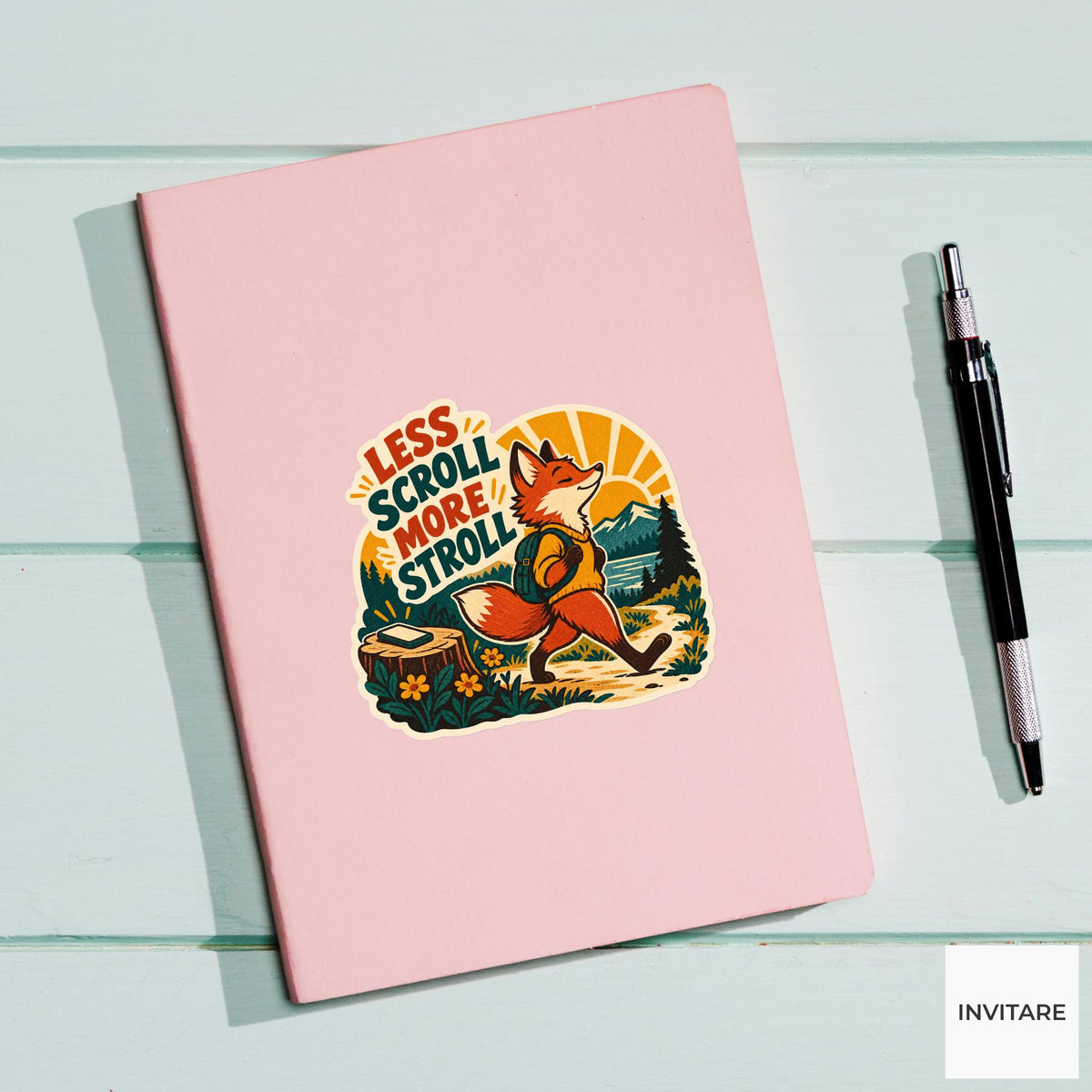 Walking Fox Vinyl Sticker, Funny Retro Poster for Journals and Laptops