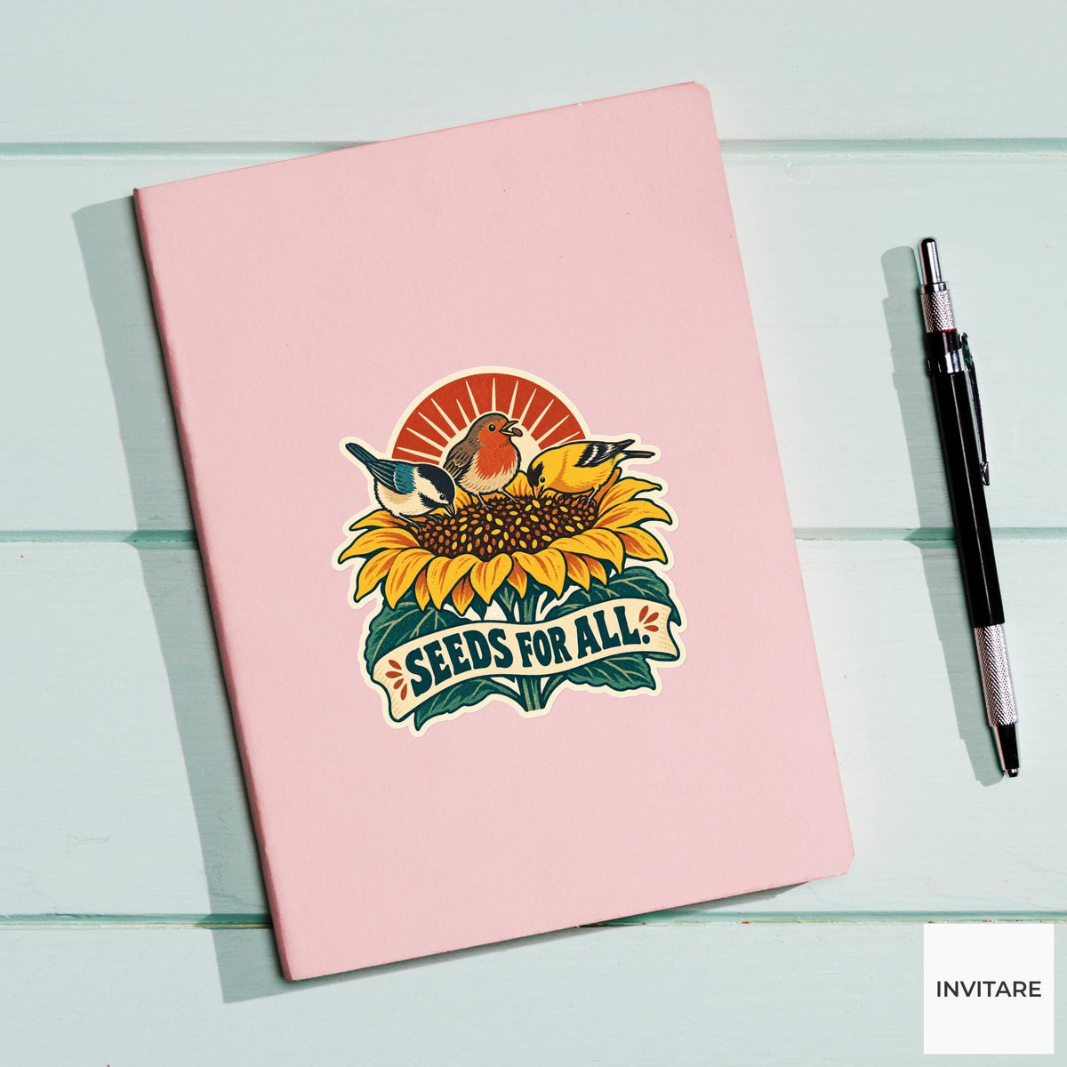Sharing Birds Vinyl Sticker, Funny Retro Poster for Journals and Laptops