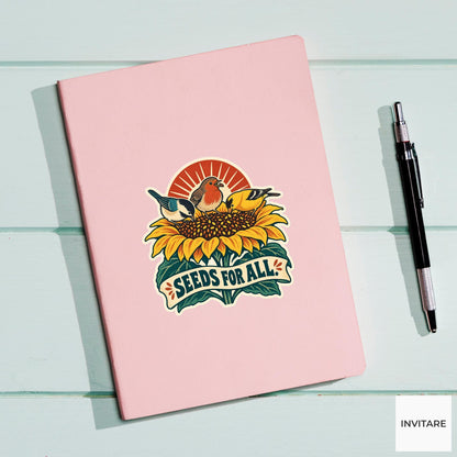 Sharing Birds Vinyl Sticker, Funny Retro Poster for Journals and Laptops