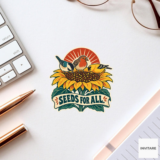Sharing Birds Vinyl Sticker, Funny Retro Poster for Journals and Laptops