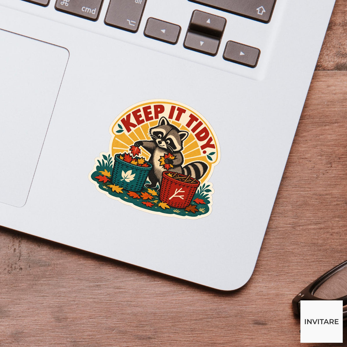 Organized Raccoon Vinyl Sticker, Funny Retro Poster for Journals and Laptops