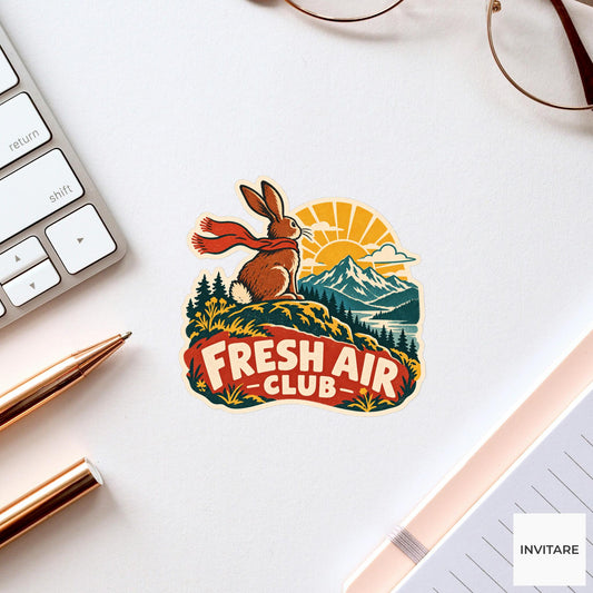 Mountain Dream Rabbit Vinyl Sticker, Funny Retro Poster for Journals and Laptops
