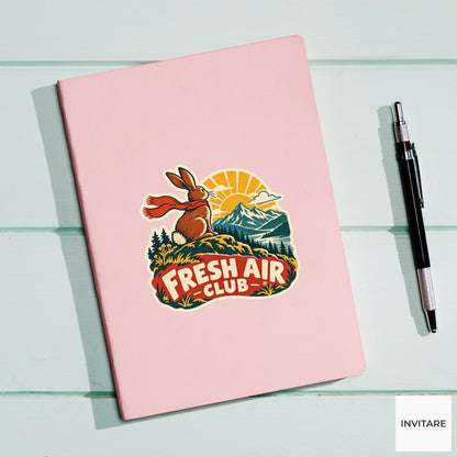 Mountain Dream Rabbit Vinyl Sticker, Funny Retro Poster for Journals and Laptops