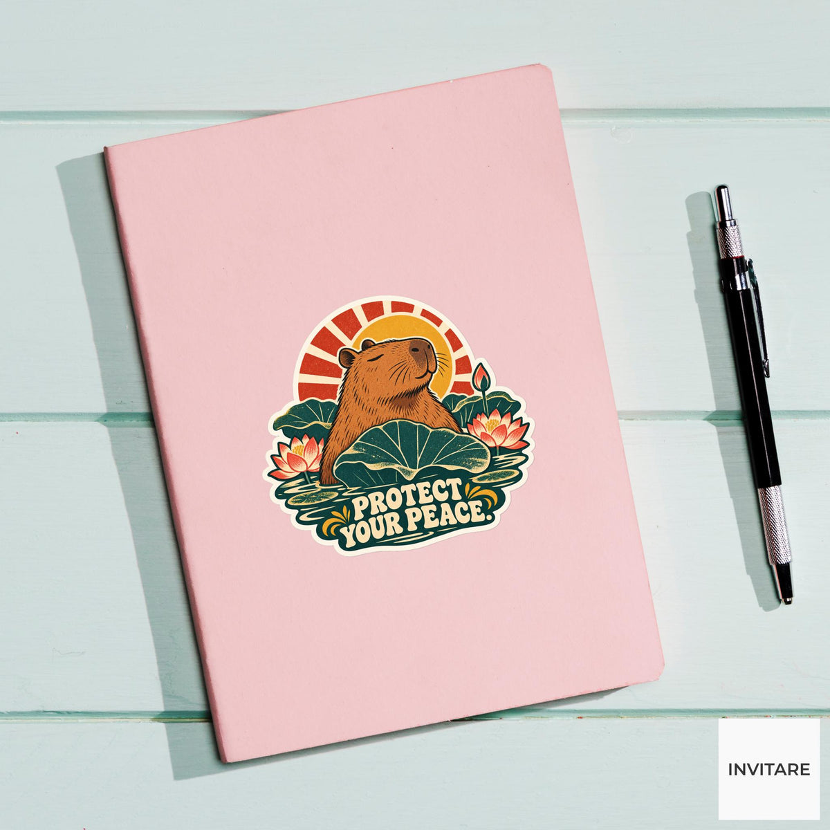 Calm Capybara Vinyl Sticker, Funny Retro Poster for Journals and Laptops