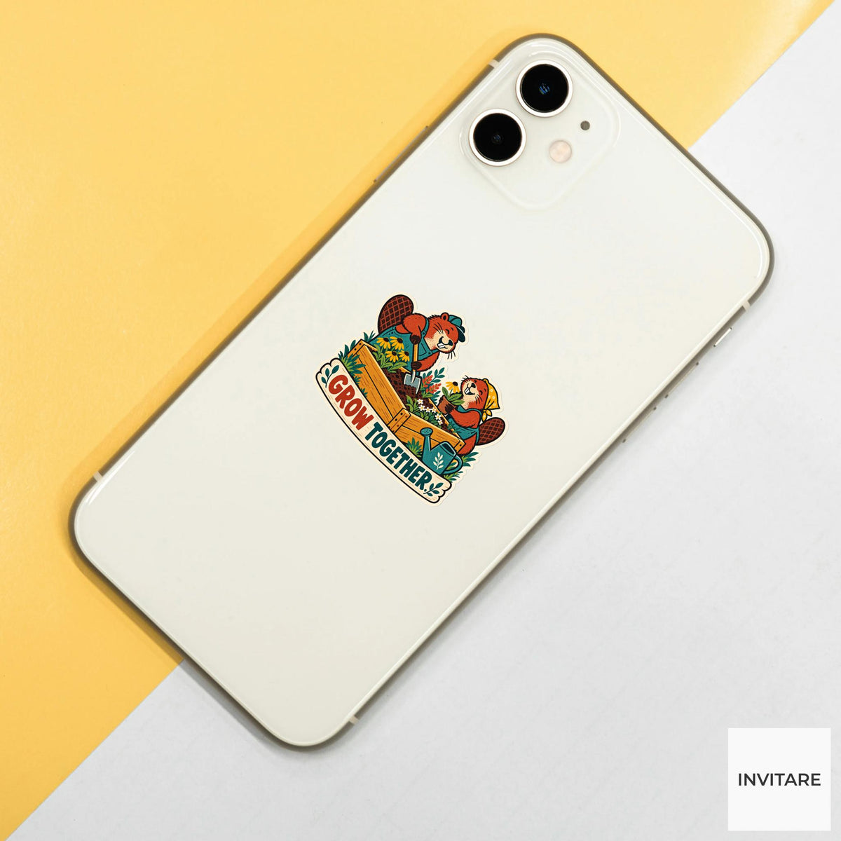 Building Beavers Vinyl Sticker, Funny Retro Poster for Journals and Laptops