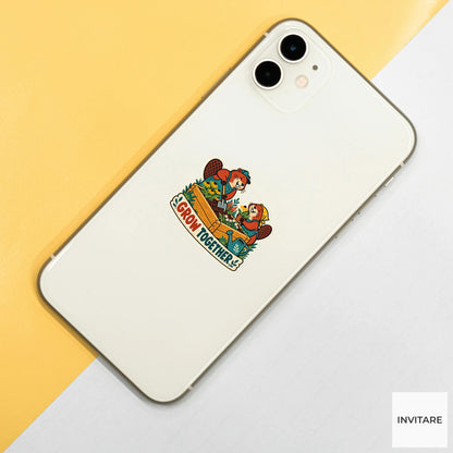 Building Beavers Vinyl Sticker, Funny Retro Poster for Journals and Laptops