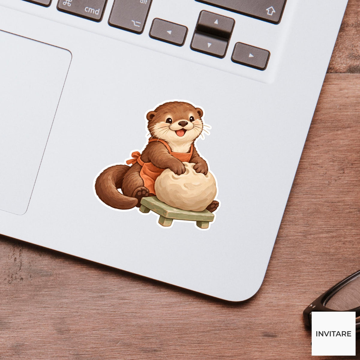 Otter Kneading a Big Clay Ball Vinyl Sticker, Pottery Class Animal