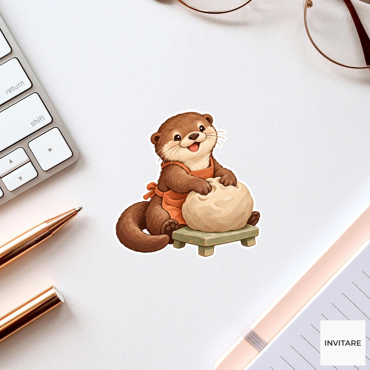 Otter Kneading a Big Clay Ball Vinyl Sticker, Pottery Class Animal