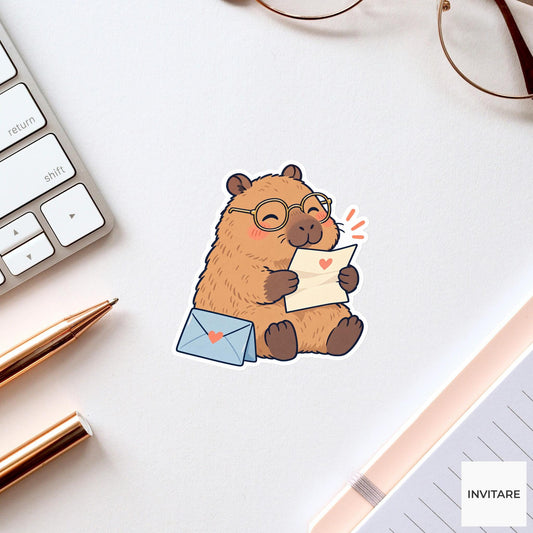 Capybara Reading a Happy Letter Vinyl Sticker, Pen Pal Club Animal
