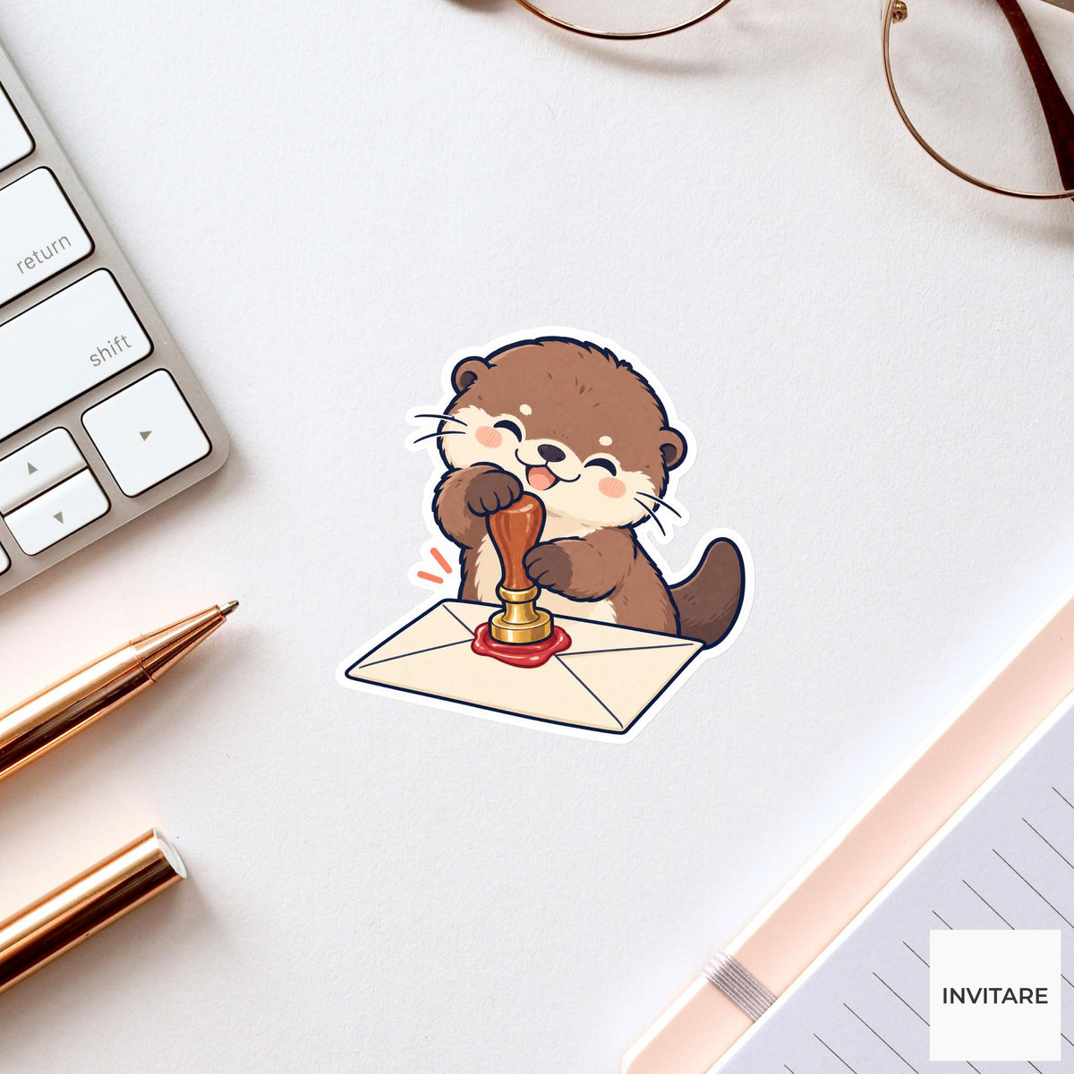 Otter Stamping a Wax Seal Vinyl Sticker, Pen Pal Club Animal