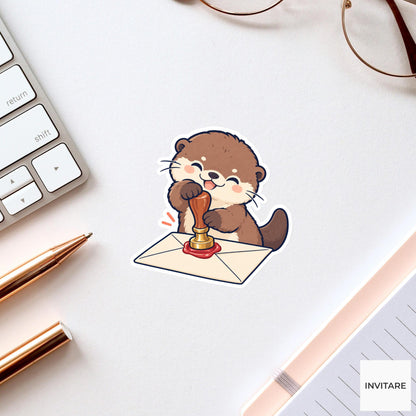 Otter Stamping a Wax Seal Vinyl Sticker, Pen Pal Club Animal