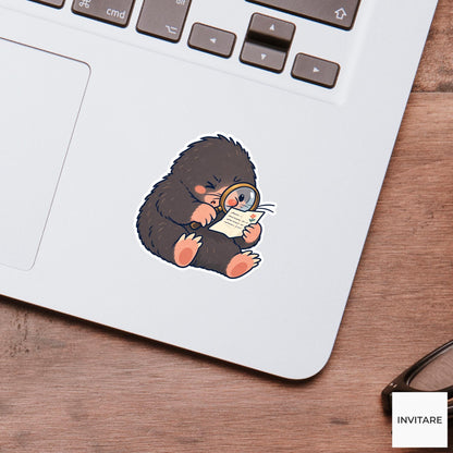 Mole Reading Tiny Handwriting Vinyl Sticker, Pen Pal Club Animal