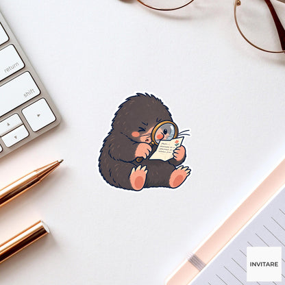 Mole Reading Tiny Handwriting Vinyl Sticker, Pen Pal Club Animal