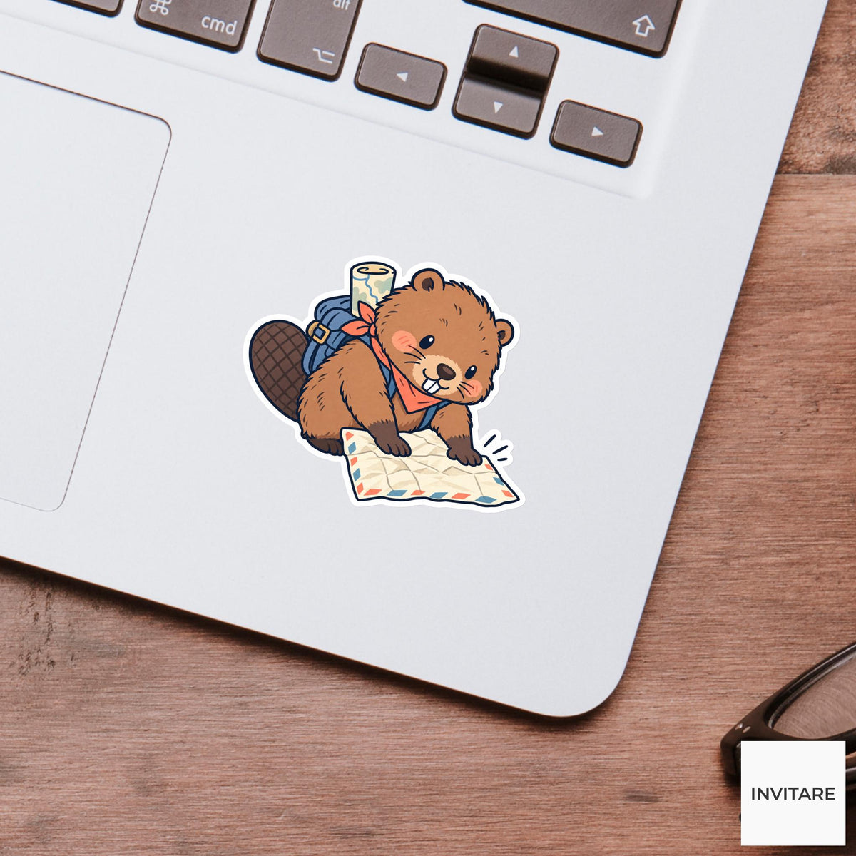 Beaver Smoothing a Creased Letter Vinyl Sticker, Pen Pal Club Animal