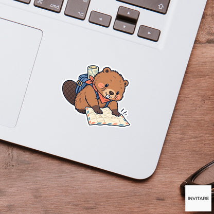 Beaver Smoothing a Creased Letter Vinyl Sticker, Pen Pal Club Animal