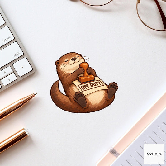 Otter Off Duty Clerk Vinyl Sticker, Funny Animal Stamping Permit, Office Humor Gift