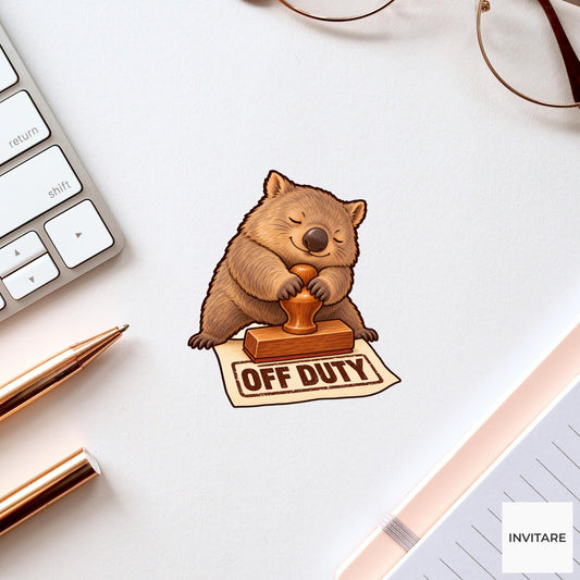 Wombat Off Duty Clerk Vinyl Sticker, Funny Animal Stamping Permit, Office Humor Gift