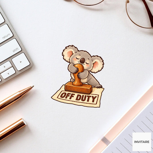 Koala Off Duty Clerk Vinyl Sticker, Funny Animal Stamping Permit, Office Humor Gift