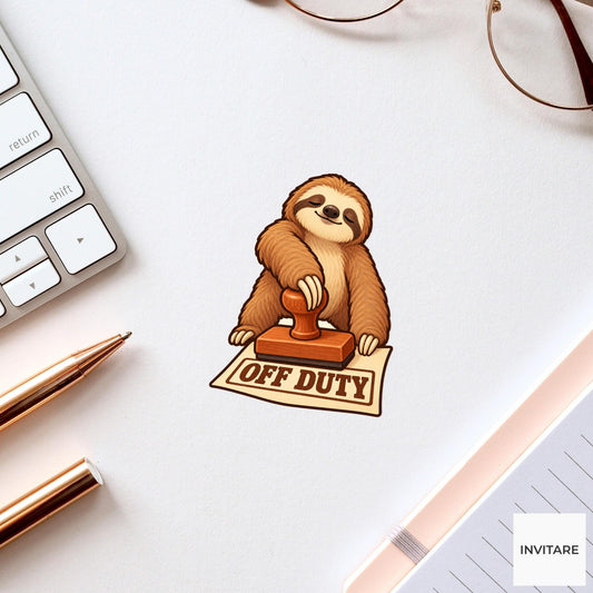 Sloth Off Duty Clerk Vinyl Sticker, Funny Animal Stamping Permit, Office Humor Gift
