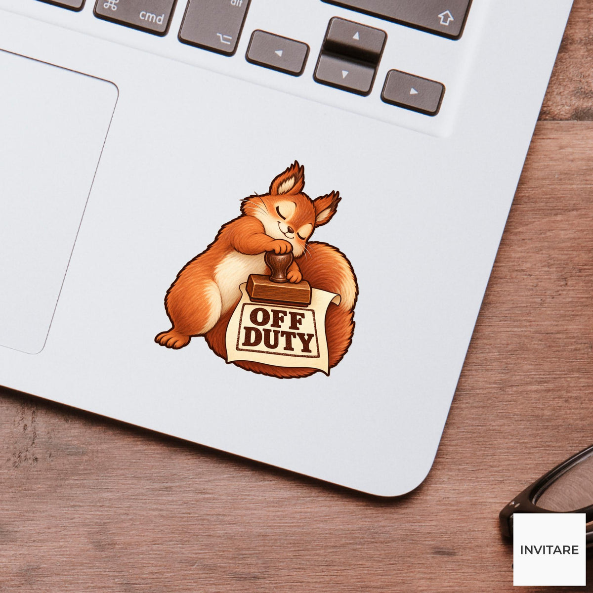 Squirrel Off Duty Clerk Vinyl Sticker, Funny Animal Stamping Permit, Office Humor Gift