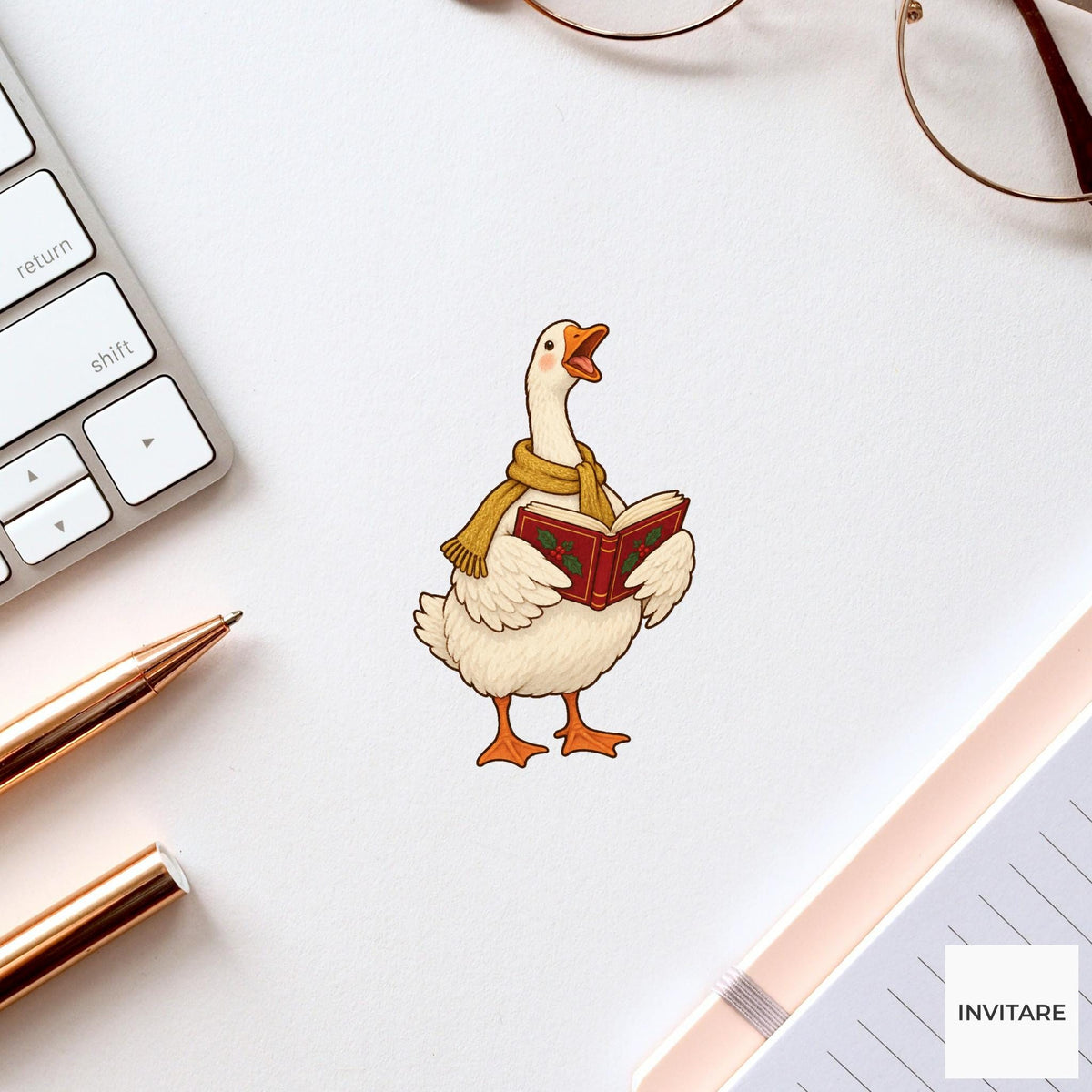 Goose Christmas Choir Vinyl Sticker, Funny Off Key Animal Caroler, Holiday Music Gift