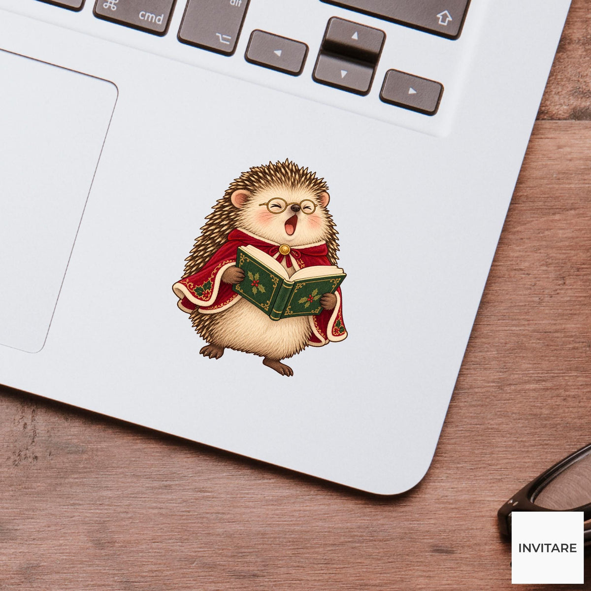 Hedgehog Christmas Choir Vinyl Sticker, Funny Off Key Animal Caroler, Holiday Music Gift