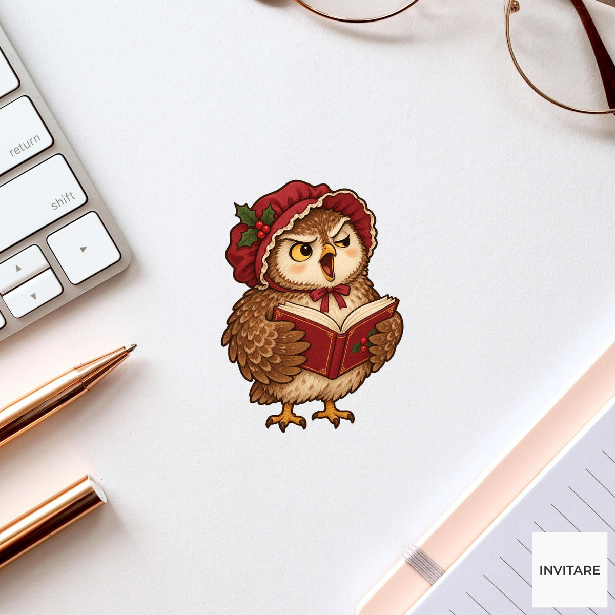 Owl Christmas Choir Vinyl Sticker, Funny Off Key Animal Caroler, Holiday Music Gift