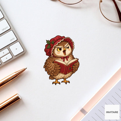 Owl Christmas Choir Vinyl Sticker, Funny Off Key Animal Caroler, Holiday Music Gift