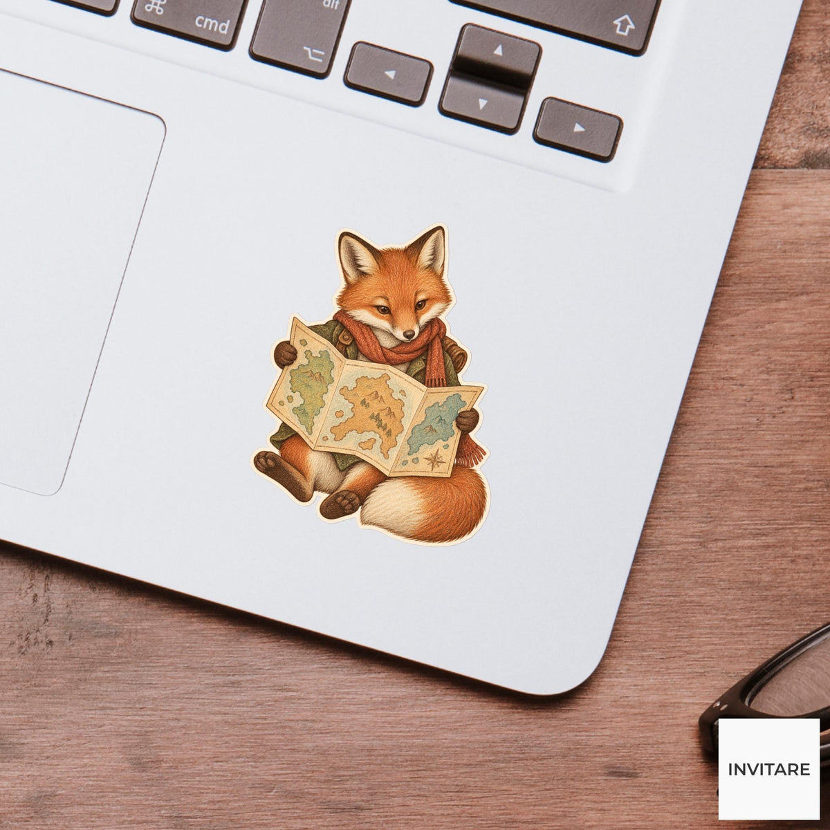 Fox Foldout Map Reader Vinyl Sticker, Bookish Animal Art for Journals and Laptops