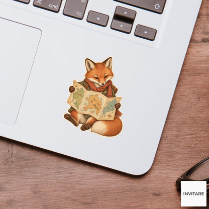 Fox Foldout Map Reader Vinyl Sticker, Bookish Animal Art for Journals and Laptops