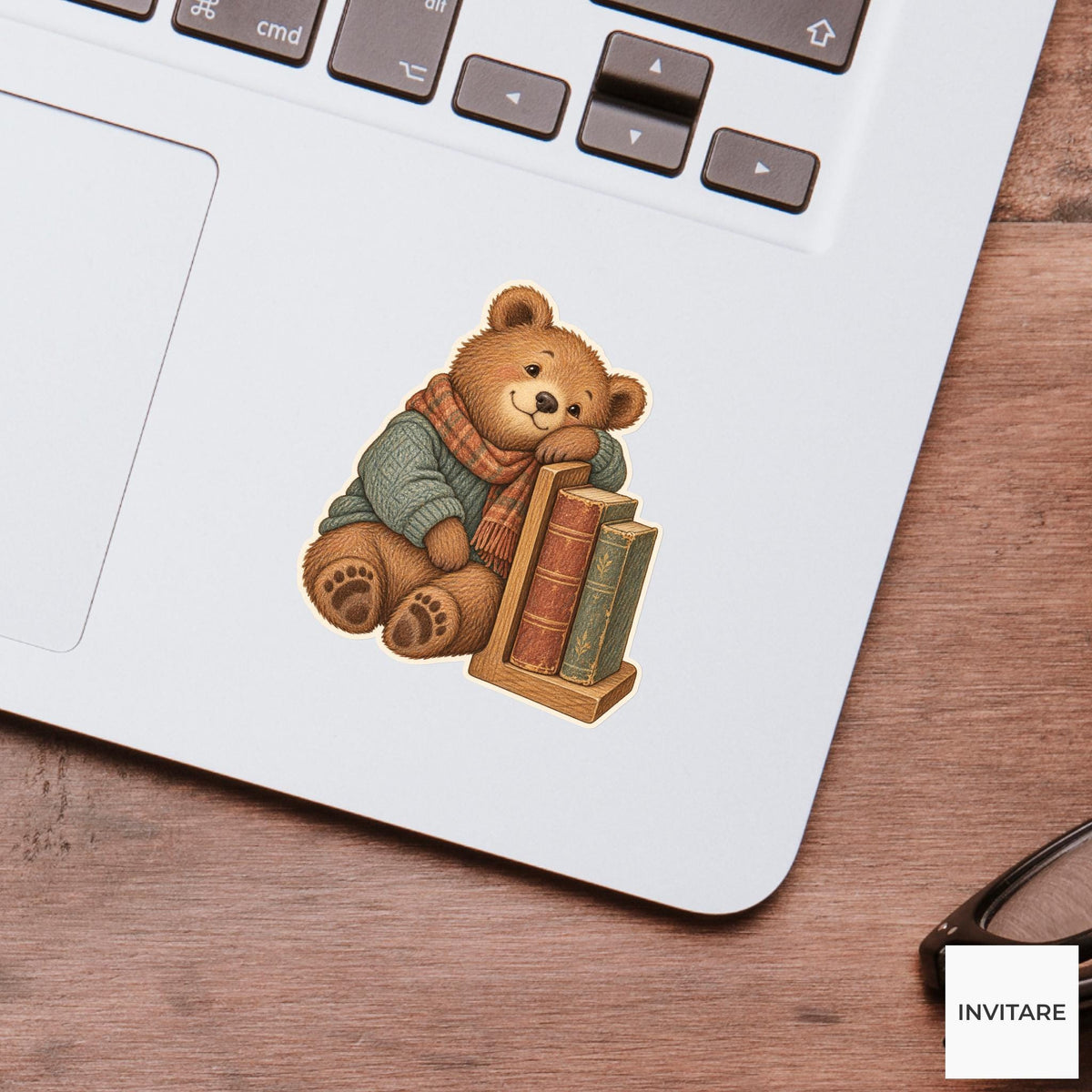 Bear Bookend Reading Rest Vinyl Sticker, Bookish Animal Art for Journals and Laptops