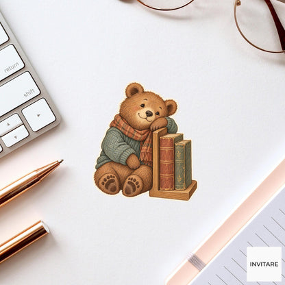 Bear Bookend Reading Rest Vinyl Sticker, Bookish Animal Art for Journals and Laptops