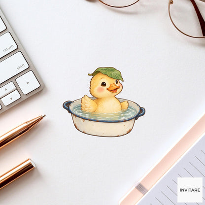 Duck Bath Vinyl Sticker, Little Enamel Bath, Cozy Animal Spa Decal, Slow Living Gift