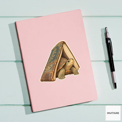 Turtle Hardcover Book Shelter Vinyl Sticker, Bookish Animal Art for Journals and Laptops