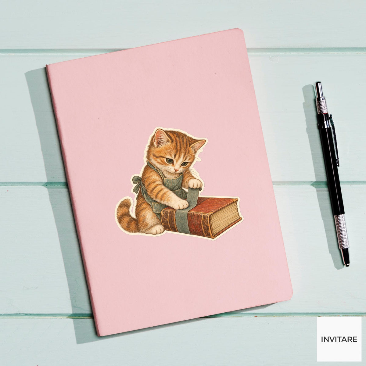 Cat Book Spine Mending Vinyl Sticker, Bookish Animal Art for Journals and Laptops