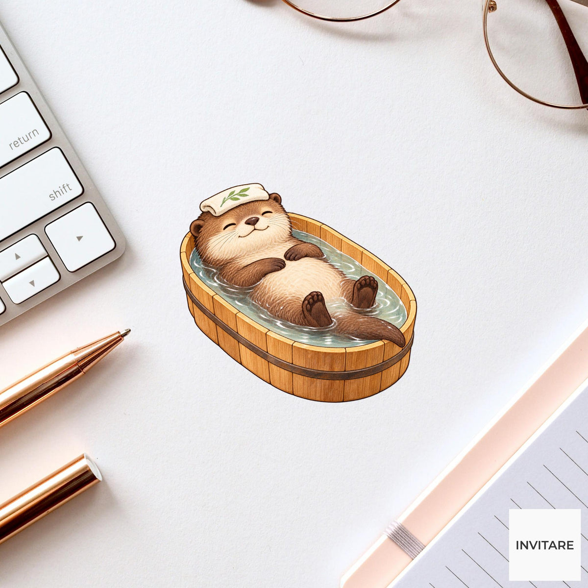 Otter Bath Vinyl Sticker, Belly Up Bath, Cozy Animal Spa Decal, Slow Living Gift