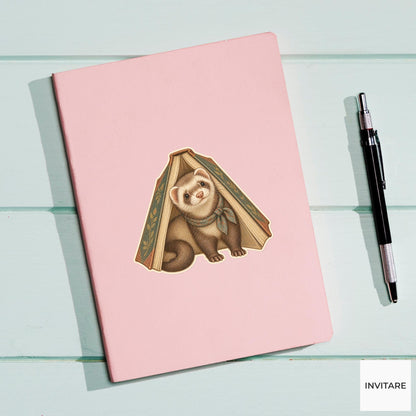 Ferret Hardcover Book Tent Vinyl Sticker, Bookish Animal Art for Journals and Laptops