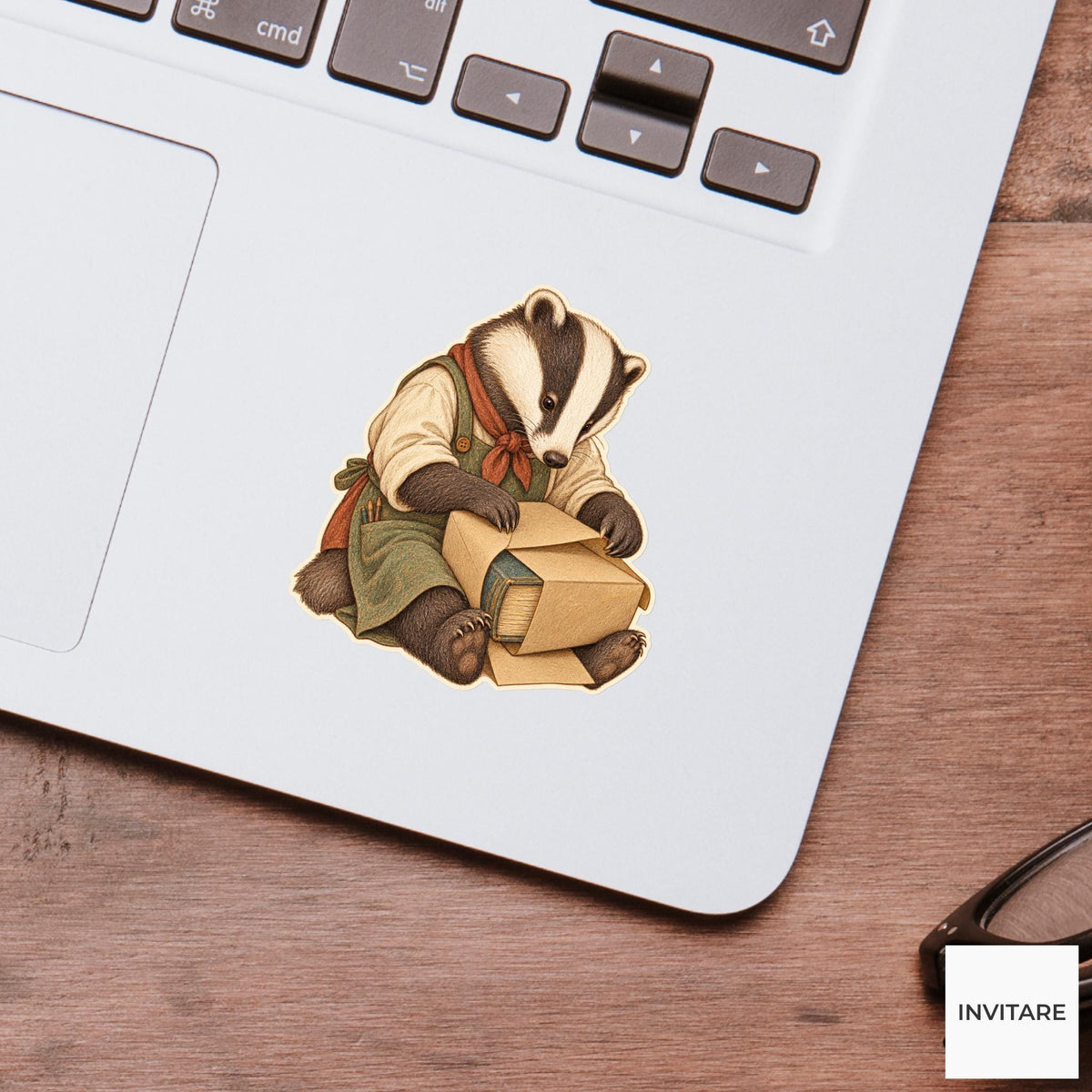 Badger Brown Paper Bookwrap Vinyl Sticker, Bookish Animal Art for Journals and Laptops
